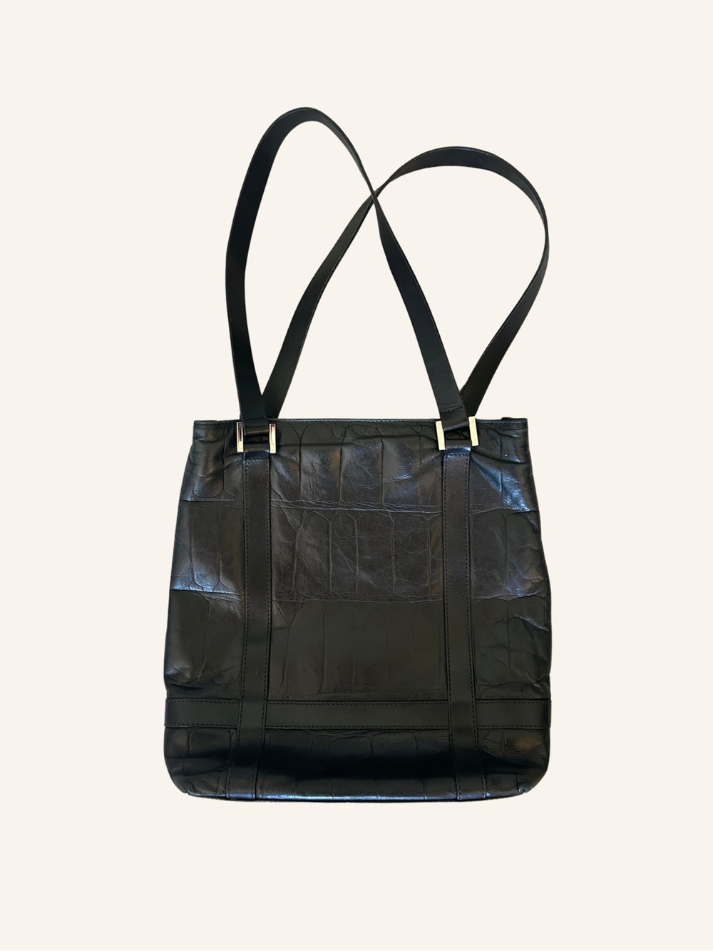Falor Croc-Embossed Leather Black Tote with Dual Shoulder Straps Made In Italy